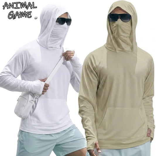 Summer UPF50+ Performance Mens T-Shirt Long Sleeve Hoodie Sun Running Quick Dry Shirts Sunscreen Fishing Ice Silk Streetwear