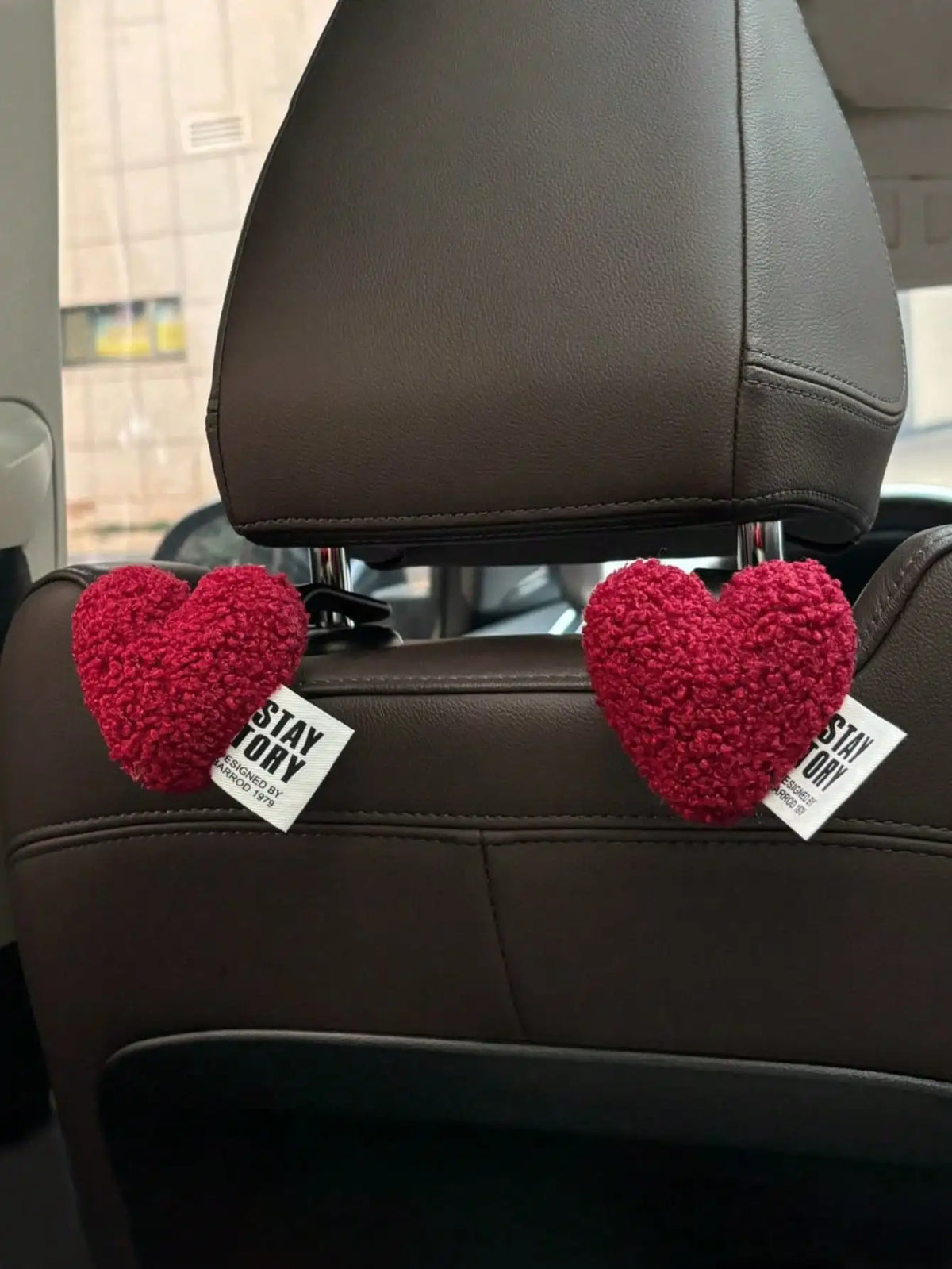 2 Plush Heart-Shaped Car Hooks - Durable and Cute Seat Back Hooks for Bags and Clothes. Easy to Install. Perfect Car Accessories