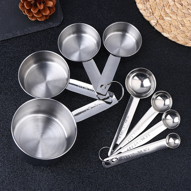4/6/8Pcs Set Stainless Steel Measuring Spoon Cup With Scale Measuring Ruler Egg Beater Spoon Kitchen Baking Measuring Tool