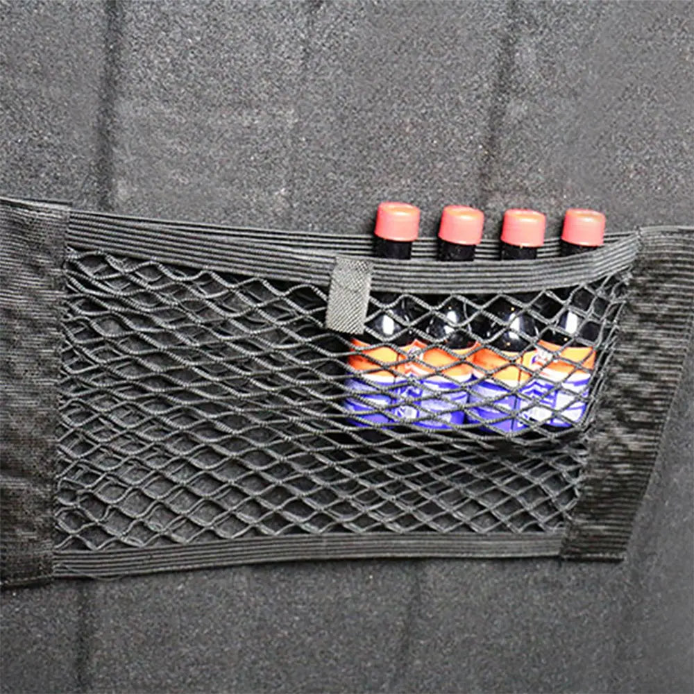 Car Universal Storage Bag Back Rear Mesh Trunk Seat Elastic String Net Magic Sticker Pocket Cage Auto Organizer Seat Back Bag