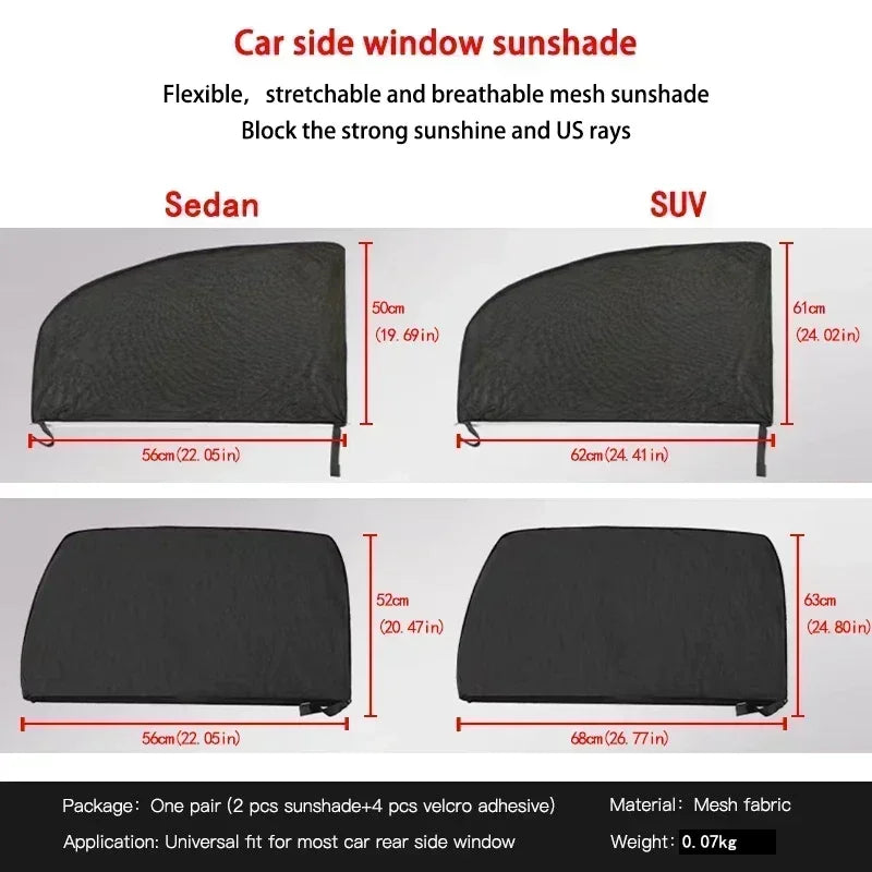 Car Sunshade Curtains Universal Side Window Shades SUV Curtains Protection Repellent Mosquito Mesh Net Sunshade Auto Accessories