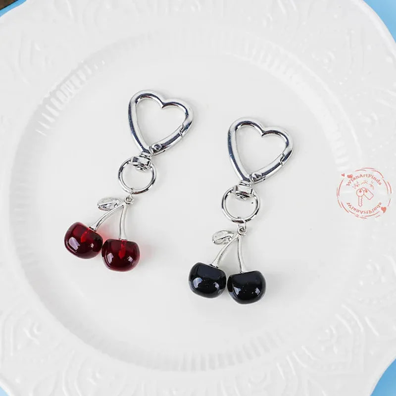 Cute Exquisite Stereo Transparent Simulated Fruit Red Little Cherry Resin Keychain for Women Bag Pendant Jewelry Accessory Gifts
