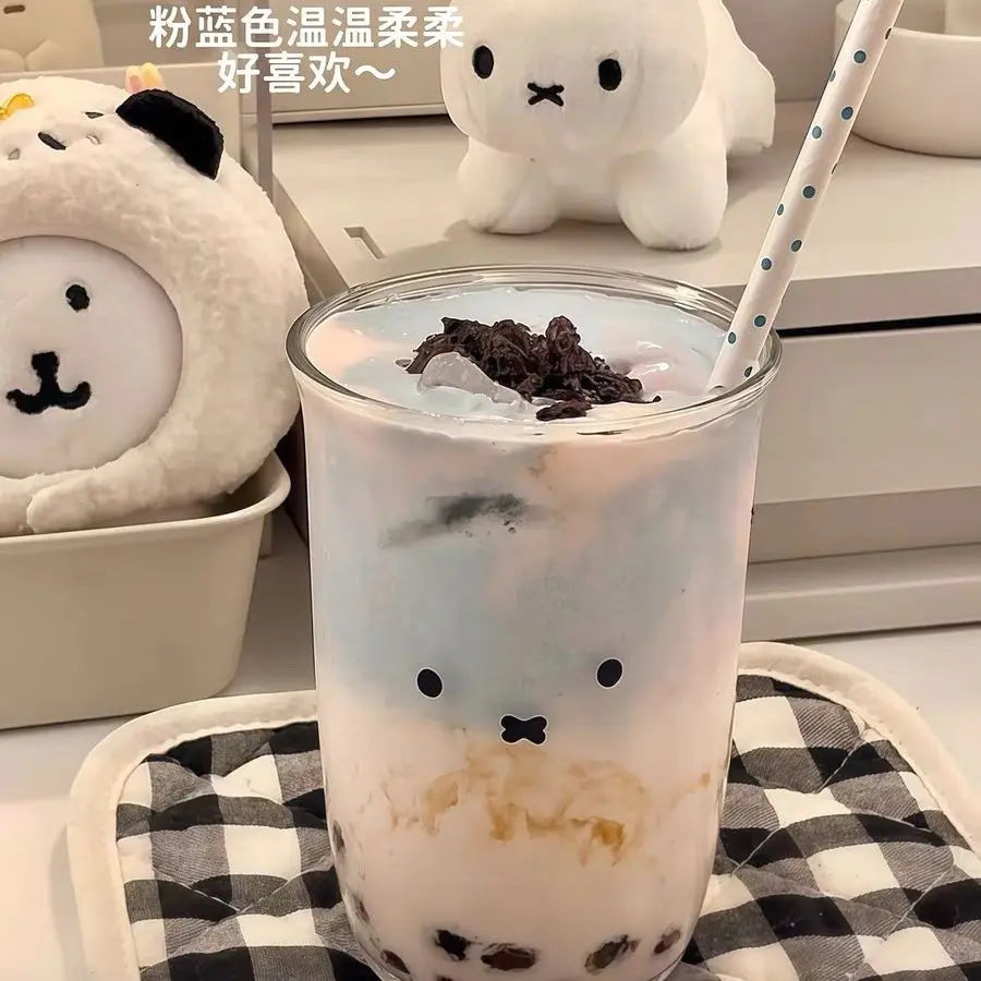 350ML Kawaii Miffy Coffee Glass Cup Cute Cartoon Miffy Ins Style Household Iced Americano Latte Cold Brew Cup Juice and Milk Cup