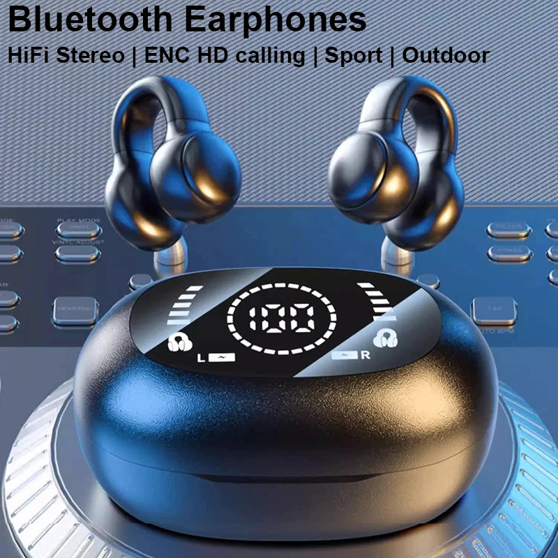 For Xiaomi Lenovo Bluetooth Earphones Soft Silicone Ear-Clip Wireless Headphone HiFi Stereo Headset Outdoor Sports Handsfree