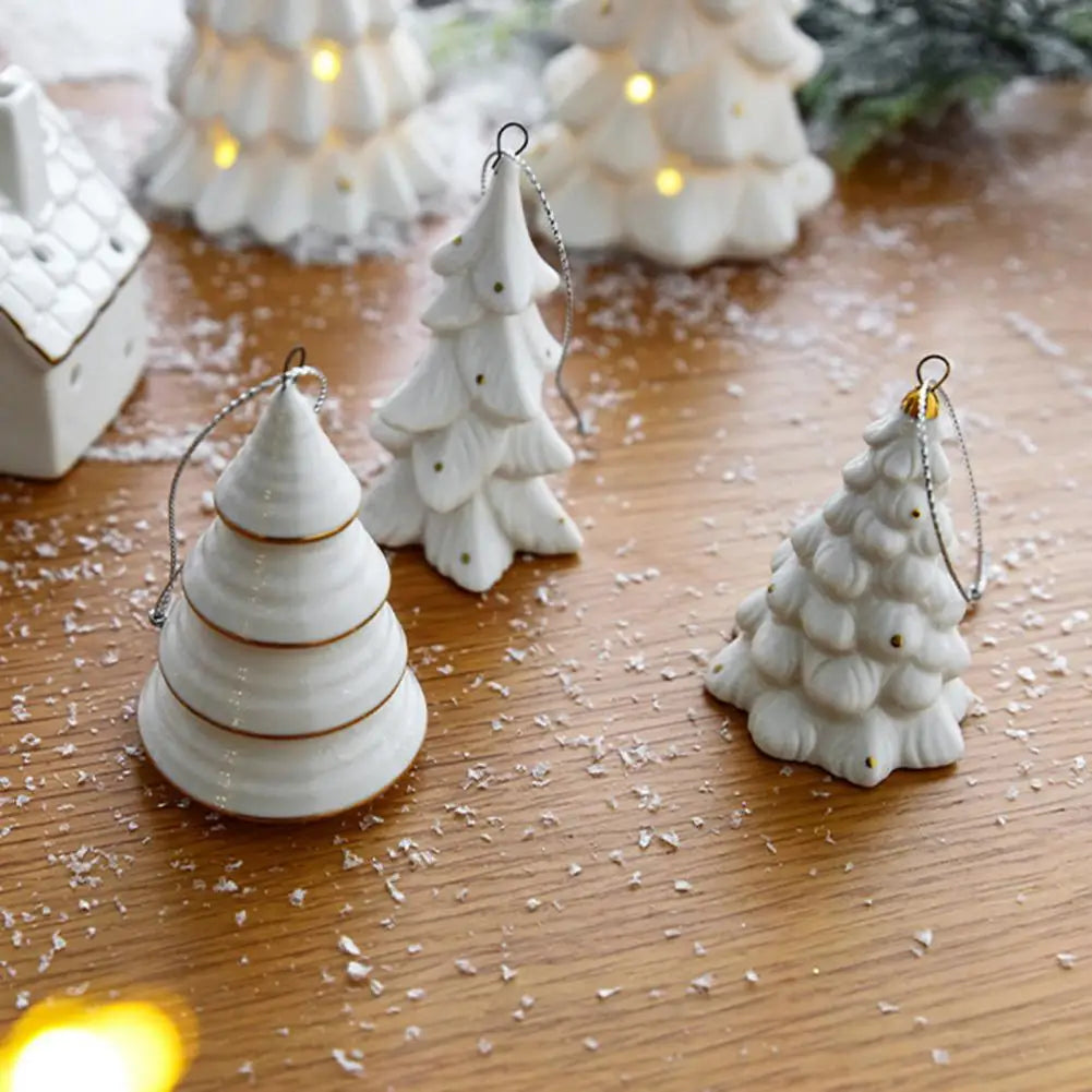 Mini Christmas Tree Pendant Ceramic Xmas Tree Hanging Ornaments Nostalgic Mini Trees For Holiday Home Decoration