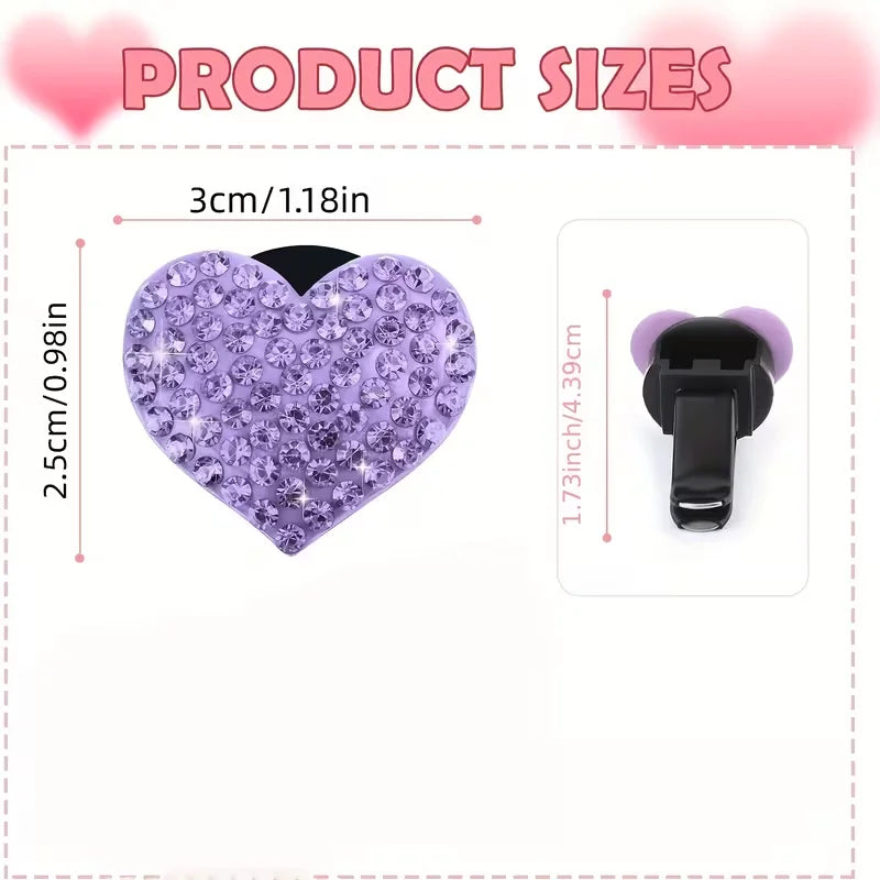 Valentine's Day Exclusive 2-Pack Sparkling Crystal Heart Car Air Vent Freshener Clips – Creative Car Interior Decor