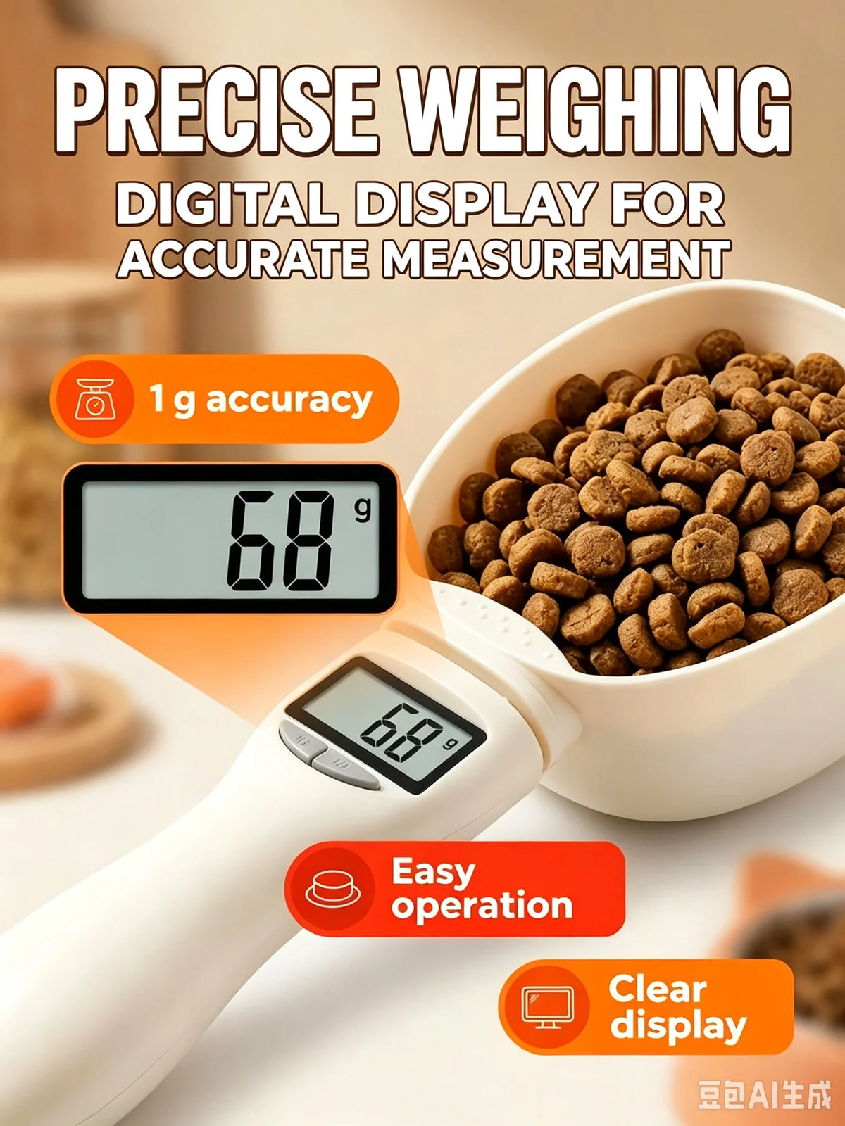 Pet Food Measuring Scoop Electronic Dog Cat Food Measuring Cup Digital Spoon Scale Kitchen Food Scale with LED Display