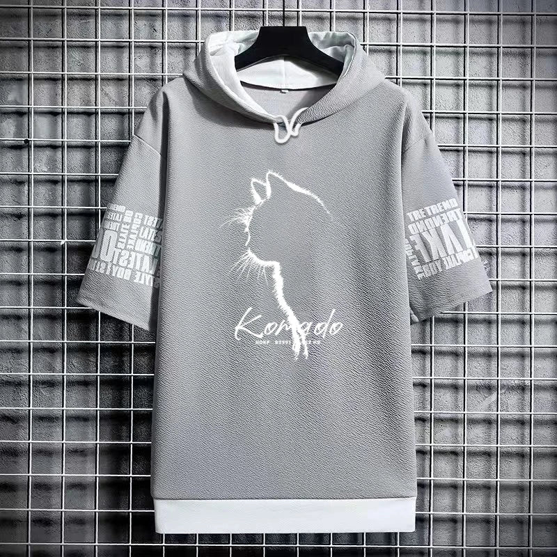 Harajuku Men's T-Shirt Hoodie Women Cartoon Cat Print Graphics T-Shirt Streetwear Funny Shirt Korean Fashion Short Sleeve Tops