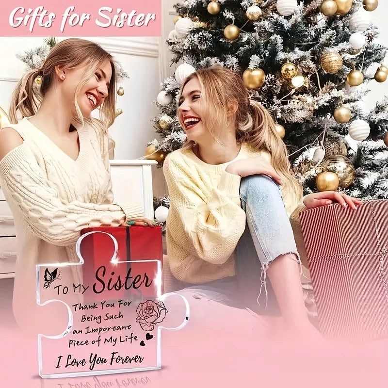 1pc, Sister Gifts From Sister, Birthday Gifts For Sister, Sisters Gifts Puzzle Block Engraved Acrylic Plaque, Christmas For Sist