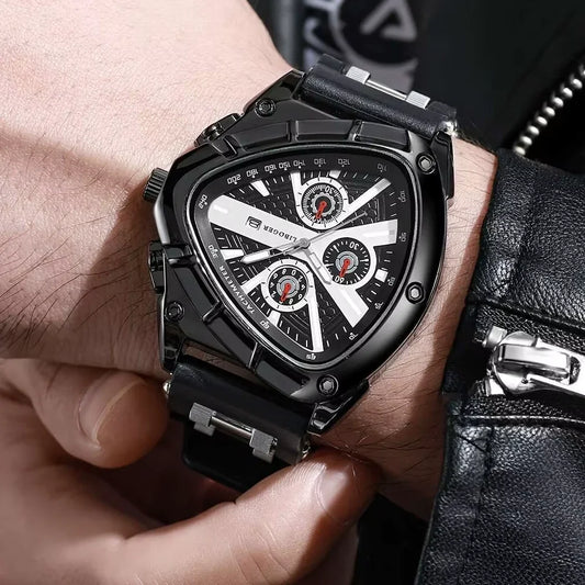 Men Universal Casual Quartz Watch Multifunctional Polygonal Three-Eye Dial Silicone Strap Auto Date Wristwatch Men Festival Gift