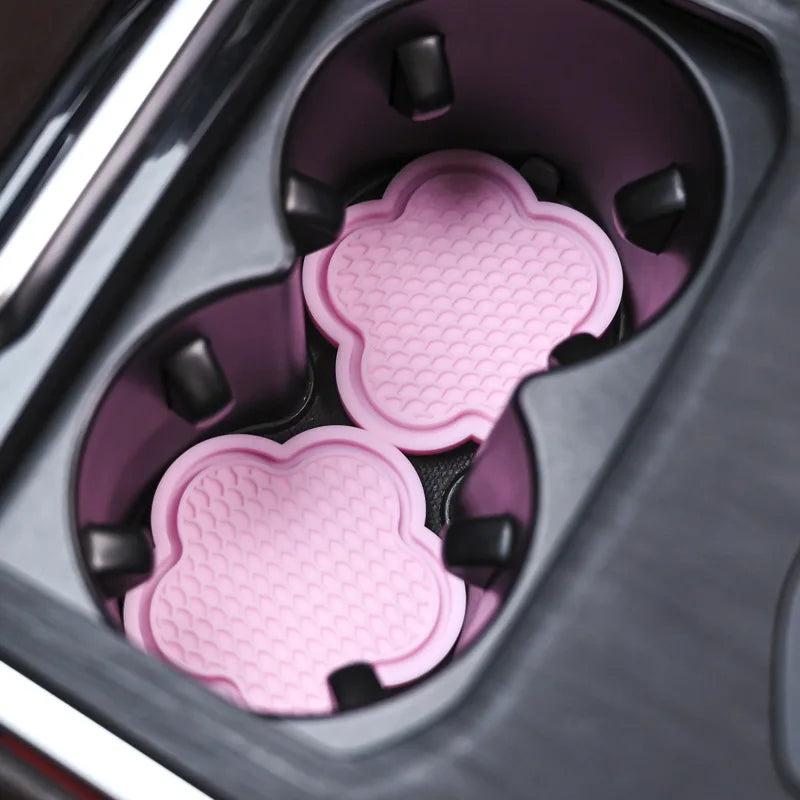 2PCS Car Cup Coaster Flower Shaped Silicone Waterproof Non-Slip Sift-Proof Spill Saucer Car Interior Accessories