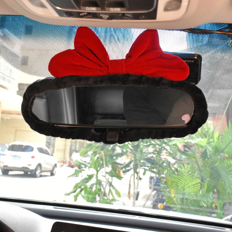 1pc Cute Cartoon Red Bowknot Car Neck Pillow Universal Auto Seat Headrest Support Seatbelt Cover Car Accessories for Women