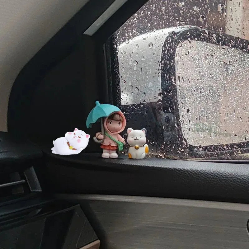 4pcs Raincoat Umbrella Doll Ornament, Cute Figure for Car Interior Decoration