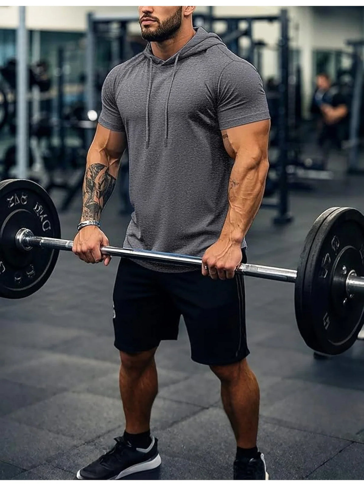 Men's short sleeved hooded sweatshirt hooded T-shirt lightweight sports shirt hooded
