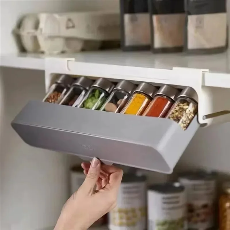 AAAN-Wall Mounted Adjustable Spice Rack Non Perforated Seasoning Boxes For Barbecue Materials Combination Set Storage Case
