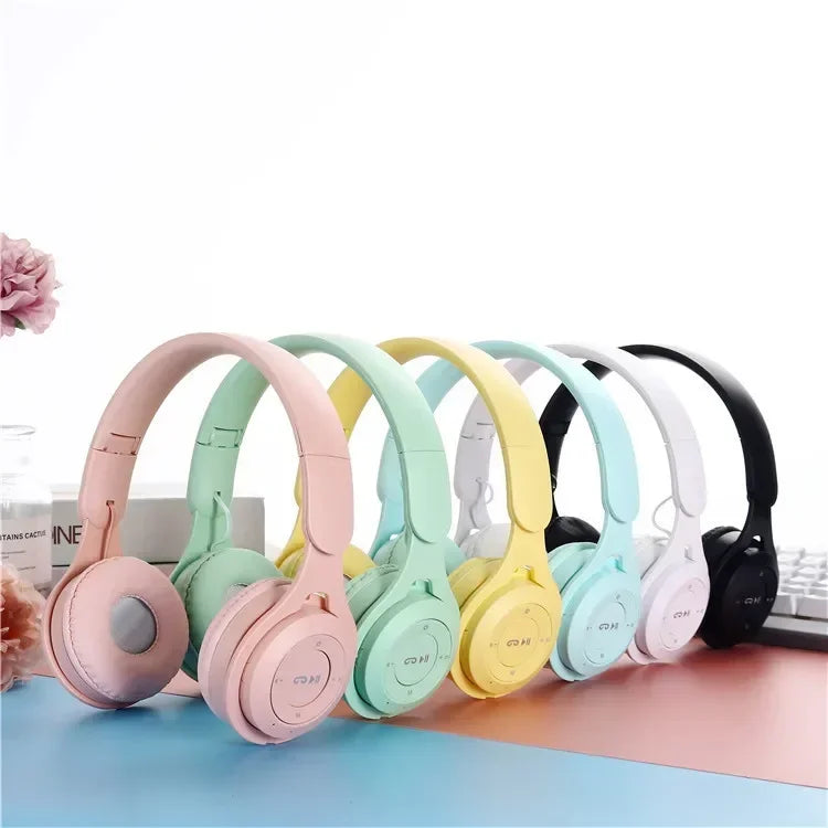 Foldable Over Ear Bluetooth 5.0 Headphones Macaron Color Wireless Stereo Headset With Microphone Noise Reduction Music Earphones