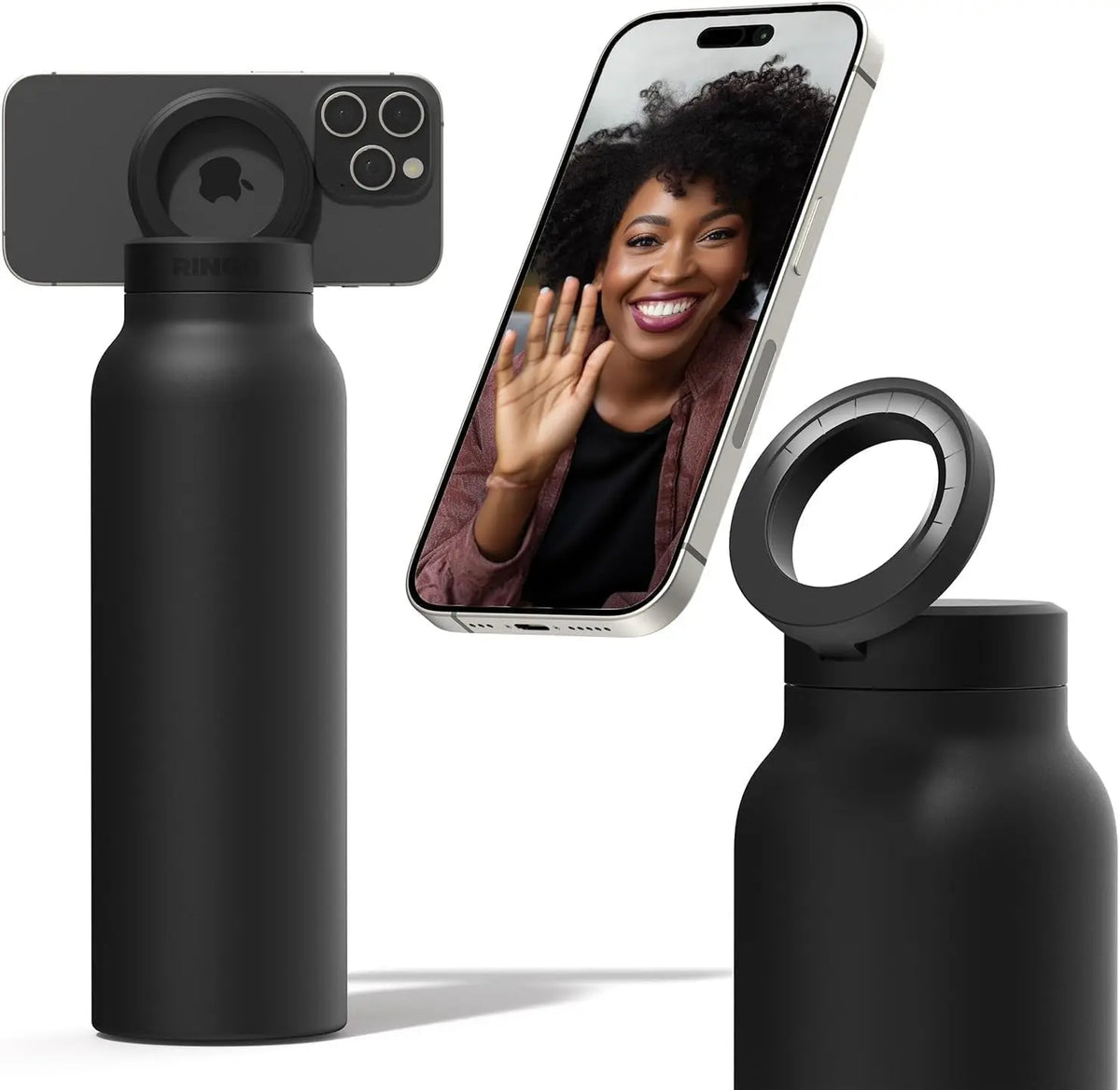 24oz Insulated Water Bottle with Magnetic Phone Mount & Sip Straw Lid for Daily Use