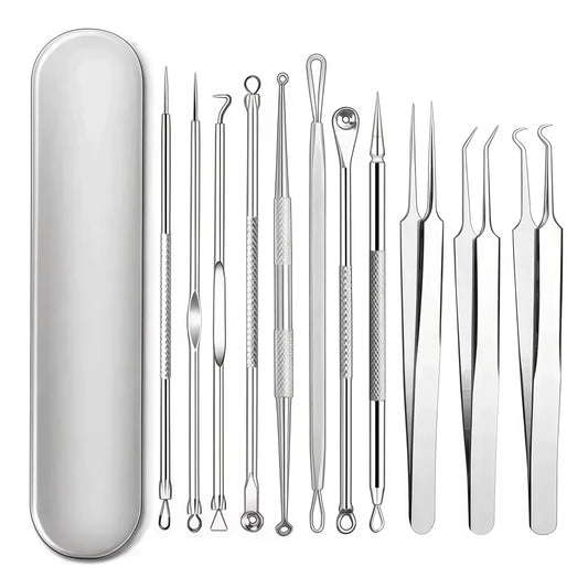 4-11Pcs Ingrown Hair Tweezers Acne Blackhead Removal Needles Black Dots Cleaner Deep Cleansing Pore Cleaner Face Skin Care Tools
