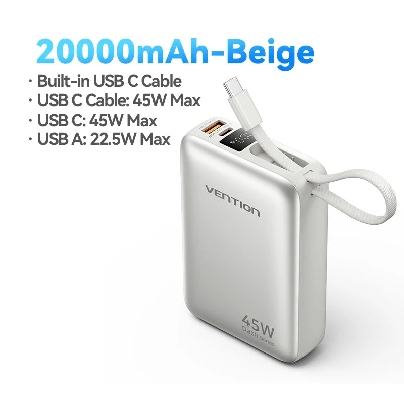 Vention CCC 45W 20000mAh Power Bank Fast Charging Portable Charger for Xiaomi iPhone Pro Max Samsung Galaxy Battery 3C Powerbank