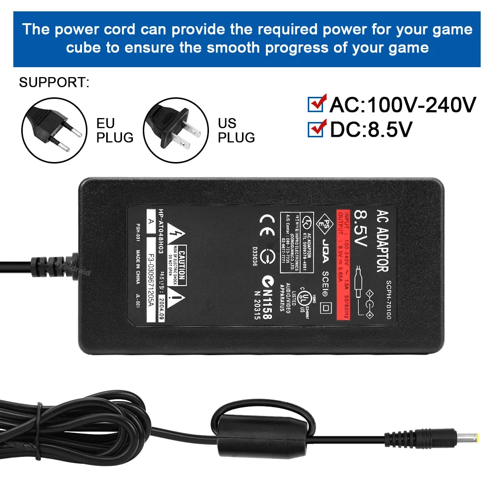 NEW EU US Plug Power Supply For PS2 Replacement AC Adapter Charger Cable Cord 100‑240V DC 8.5V for PS2 Slim 70000 Console
