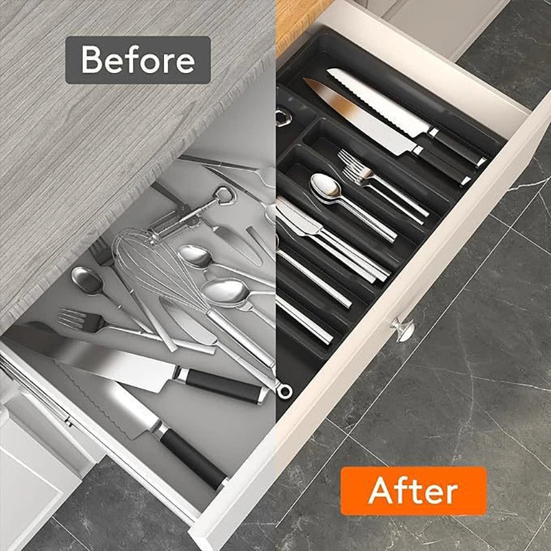 Expandable Utensil Tray Silverware Spoon Organizer Drawer Cover Adjustable Cutlery Tray Drawer Organizer Kitchen