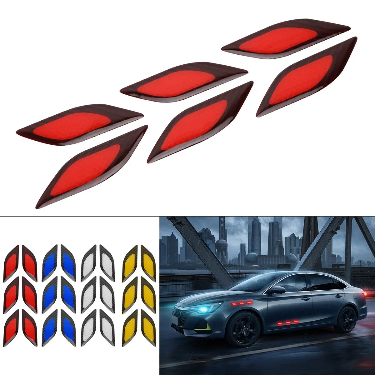 6pcs/set Reflective Strips Anti-Scratch Anticollision Car Stickers Auto Accessories Exterior Eflective Decals