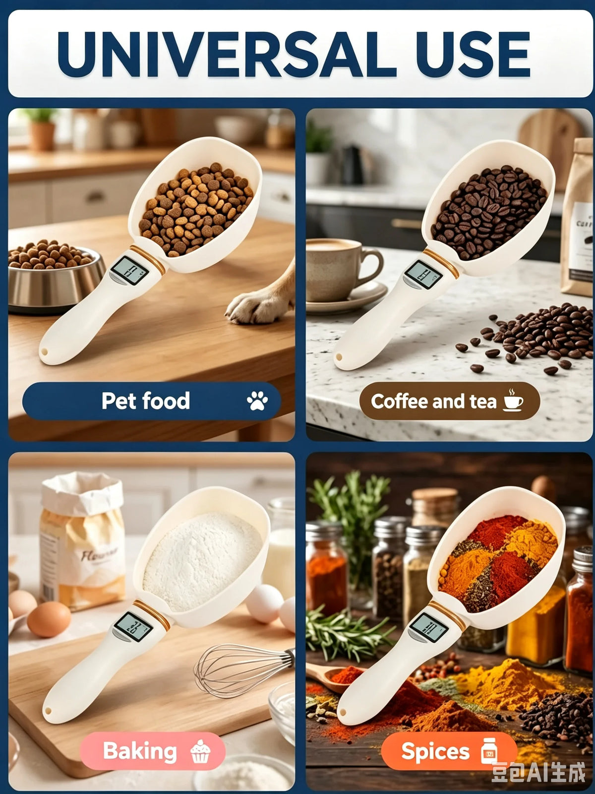 Pet Food Measuring Scoop Electronic Dog Cat Food Measuring Cup Digital Spoon Scale Kitchen Food Scale with LED Display