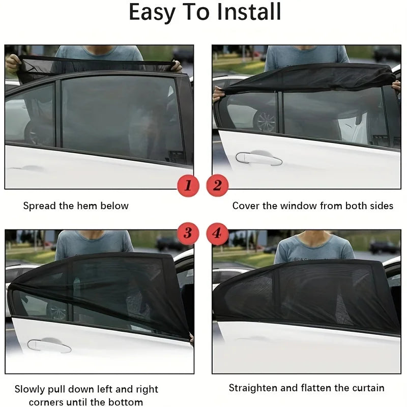 2pcs Car Window Mosquito Net Sunshade UV Protect Shield Mesh Prevent Mosquito Sunshine Privacy Protection Foldable Curtain