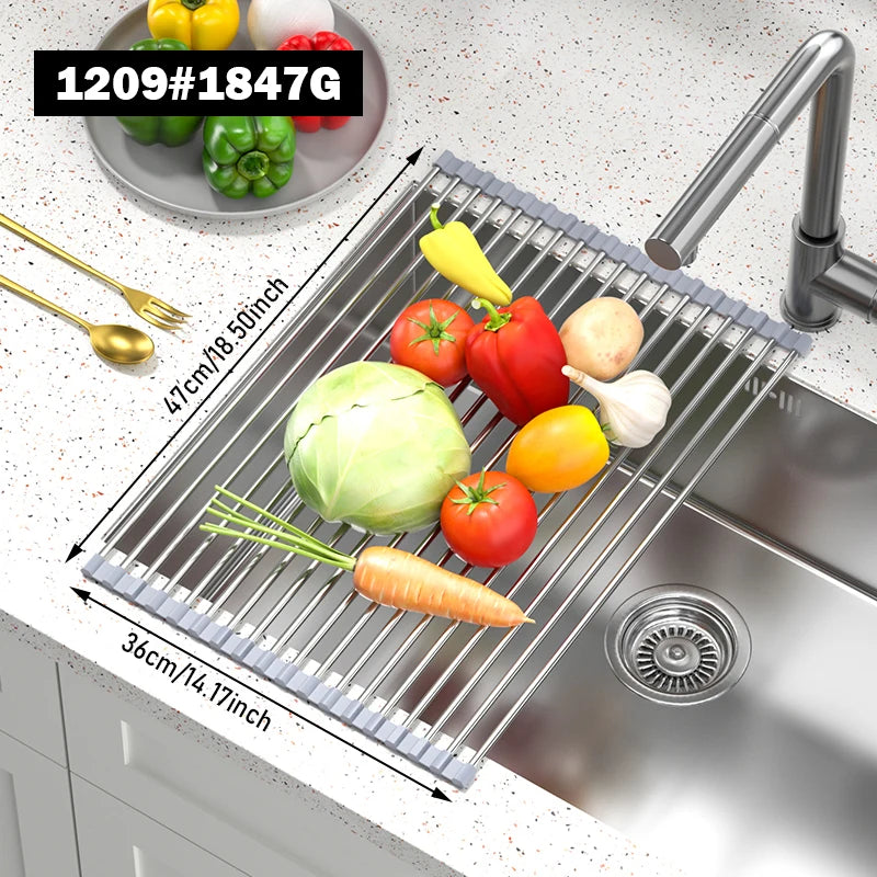 Roll Up Dish Drying Rack over sink, Stainless Steel Dish Drainer Shelf Organizer Tableware Plate Storage,Kitchen accessories