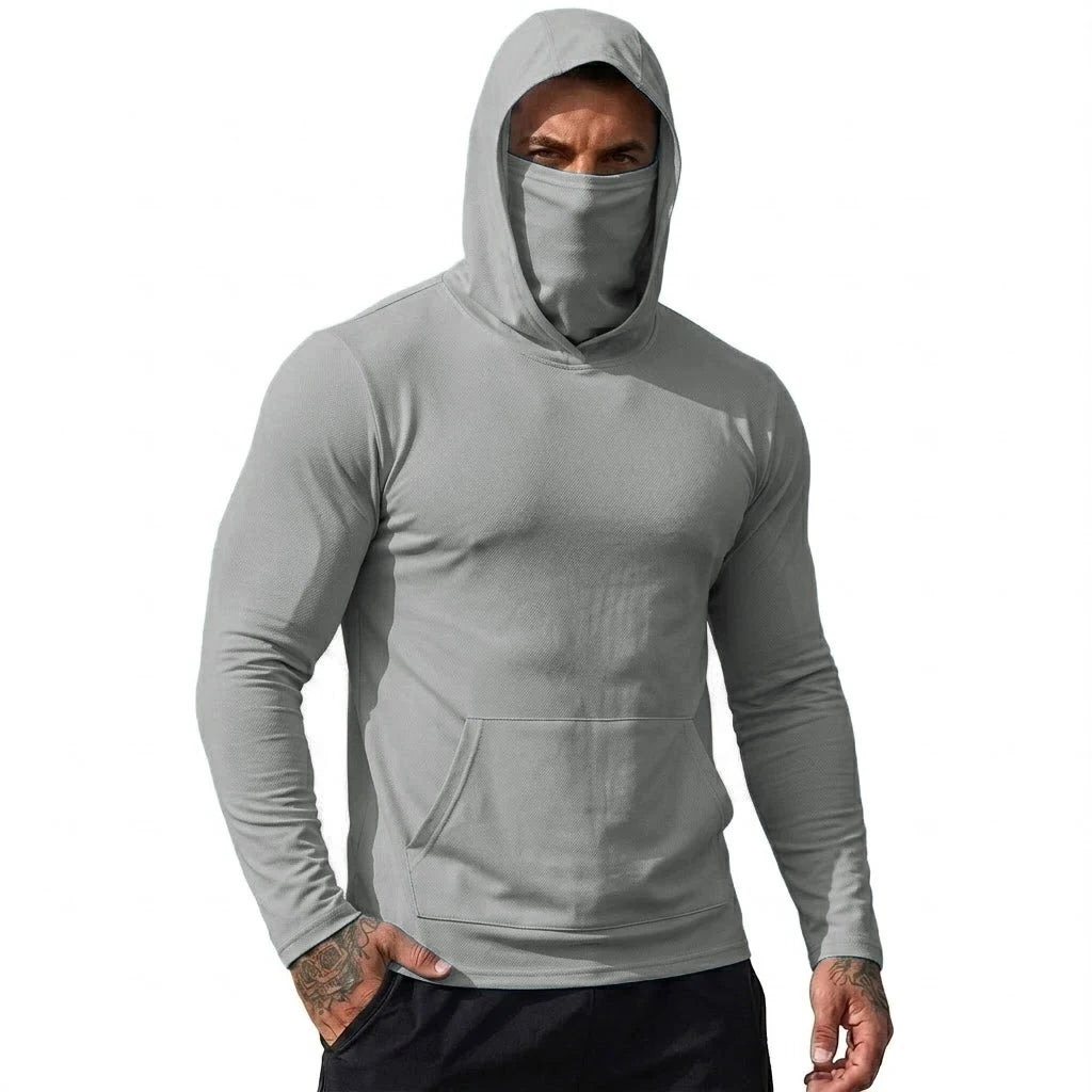 Mens Sun Protection Hooded Tee Quick Dry Long Sleeve Sweatshirt Lightweight Performance Top for Hiking Outdoor Sun Wear Tops