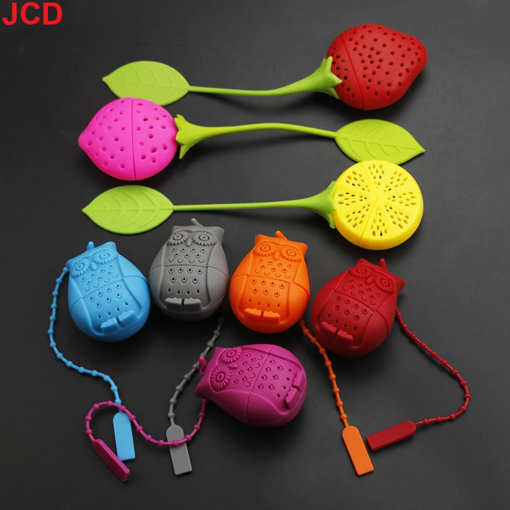 Silicone Strawberry+Lemon Loose Cute Owl Tea Leaf Strainer Herbal Spice Infuser Filter Diffuser Tea bag tea maker tea infuser ﻿