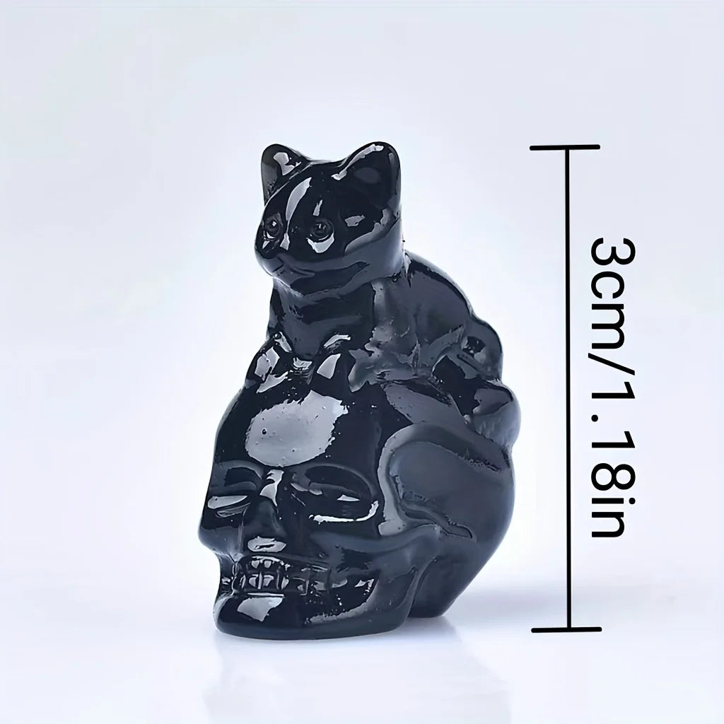 CUPIDCRYSTAL Hand-Carved Natural Crystal Skull Cat Figurine - Perfect for Halloween Decor & Gifts, 1.18in
