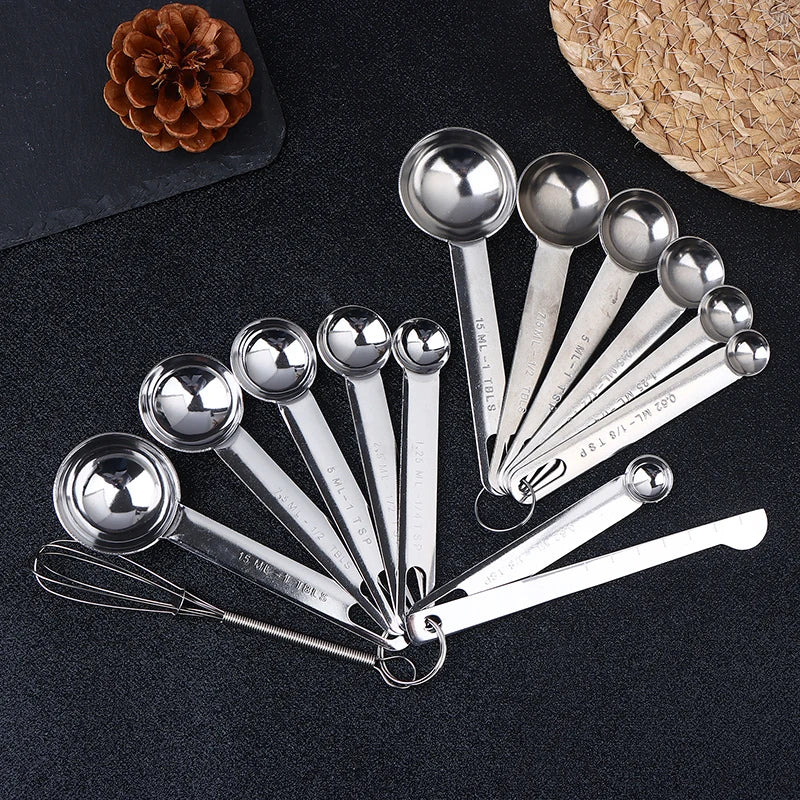 4/6/8Pcs Set Stainless Steel Measuring Spoon Cup With Scale Measuring Ruler Egg Beater Spoon Kitchen Baking Measuring Tool