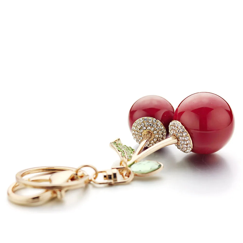 Exquisite Crystal Rhinestone Bag Pendant  Red Cherry Keychain  Cute Cartoon For Car Women Key Chain Ring Holder Jewelry K364
