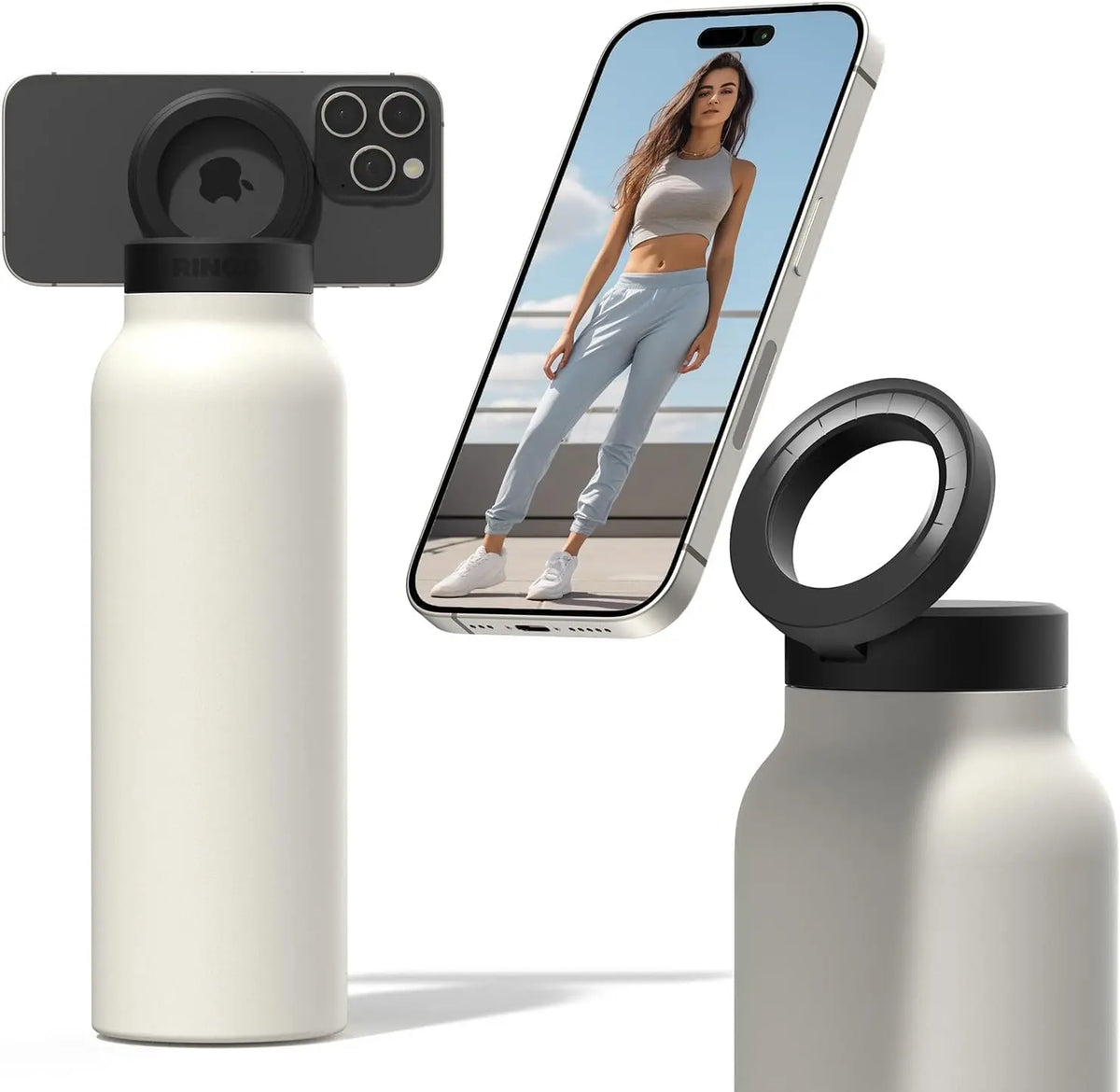 24oz Insulated Water Bottle with Magnetic Phone Mount & Sip Straw Lid for Daily Use