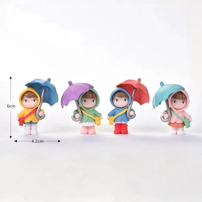 4pcs Raincoat Umbrella Doll Ornament, Cute Figure for Car Interior Decoration