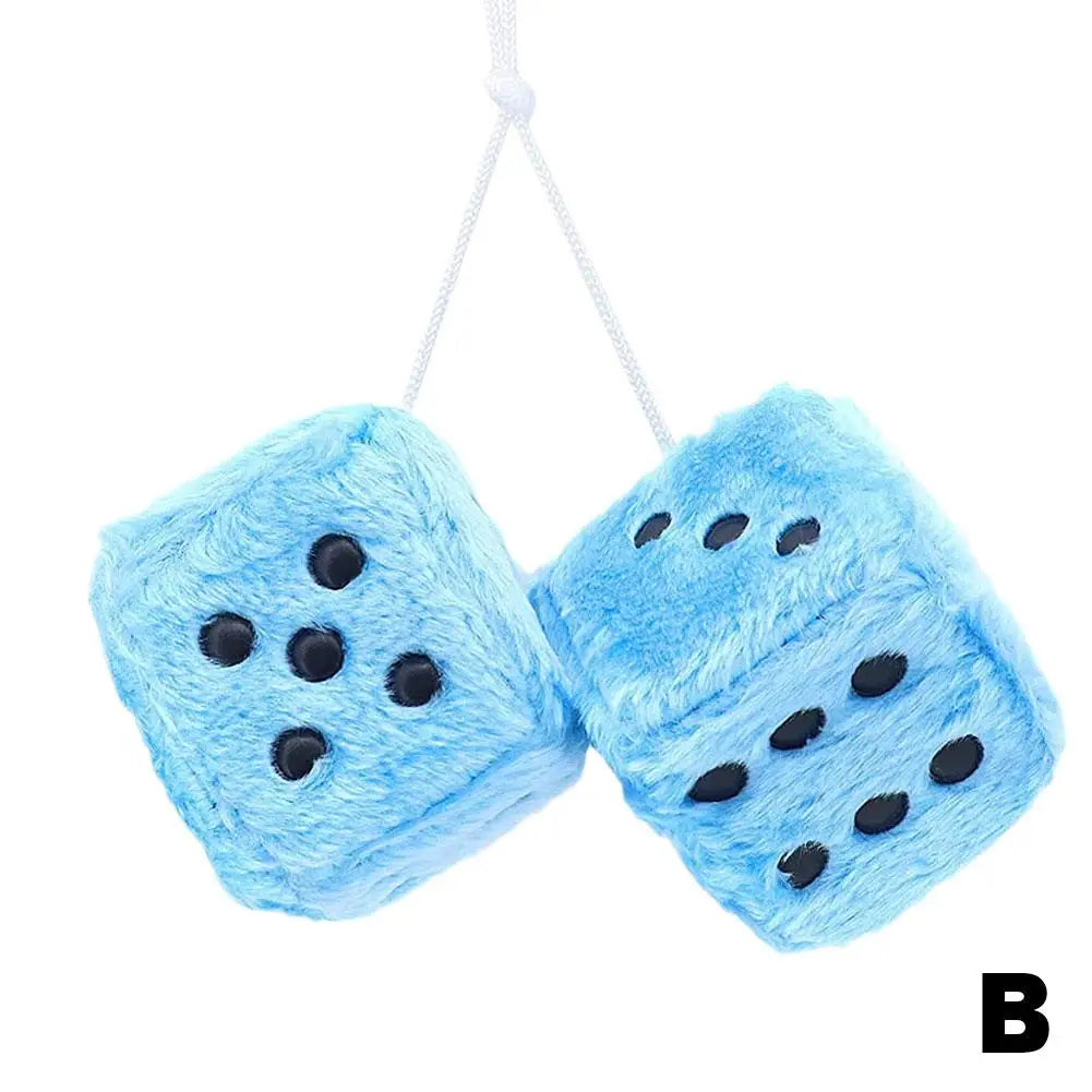 2pcs Big Long Hair Hot Stamping Dot Dice Plush Toy Cube Pendant Car Ornament Sieve Anime Car Decoration Accessories Auto Pendant