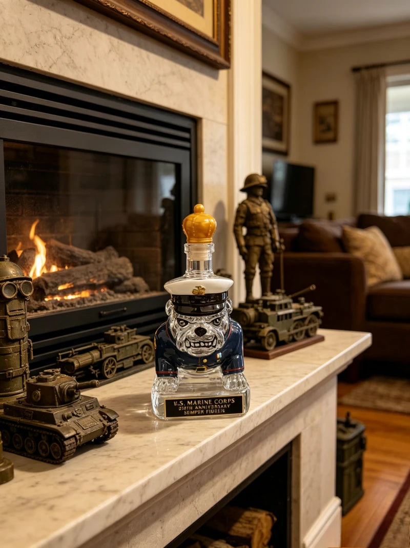 Marine Bulldog Liquor Decanter, 250th Anniversary USMC Semper Fidelis Whiskey Bottle, Unique Barware for Home Bar Decor