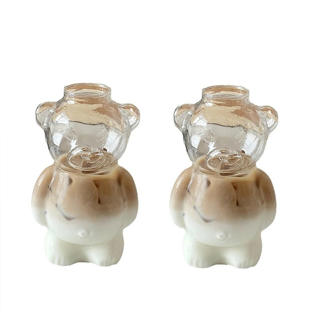 Cartoon Bear Shaped Coffee Mug Cute Bear Mug Glass Cup With Straw Transparent Creative Milk Coffee Water Cups