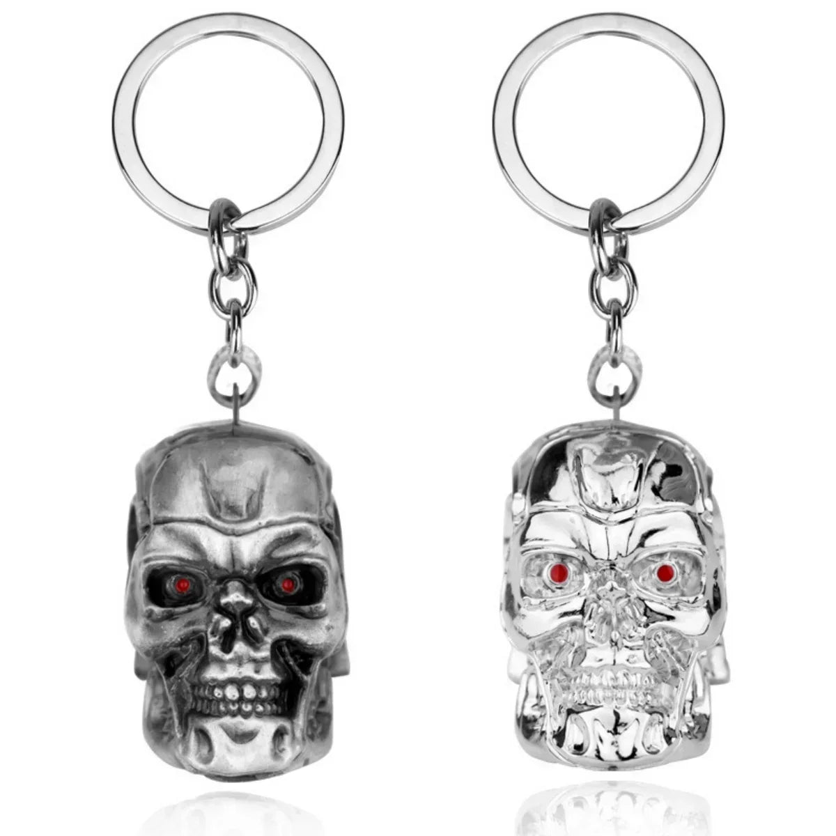 Punk Gothic 3D Robot Skull Keyring Terminator T800 Alloy Pendant Red Eyes Gift For Guys Cosplay Prop
