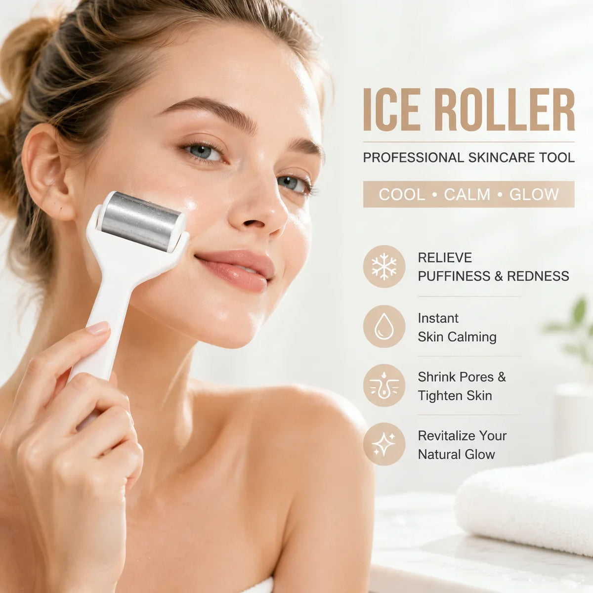 Ice Face Roller 304 Stainless Steel Facial Massager Cooling Roller for Face Eyes Depuffing Puffiness Relief Skin Tightening