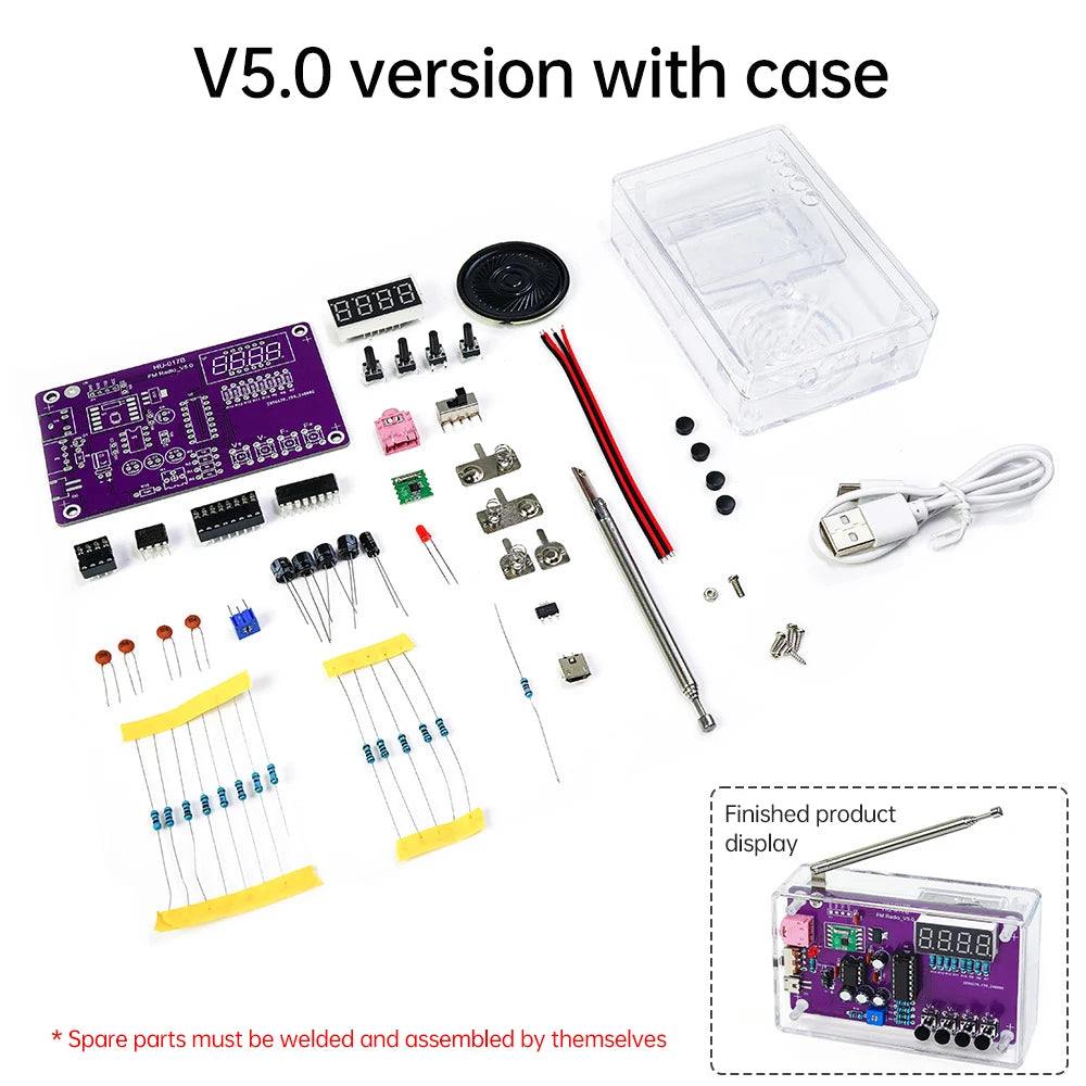 DIY FM Radio Electronic Kit  87-108MHz Adjustable Frequency Digital Display Soldering Project Practice Solder RDA5807S