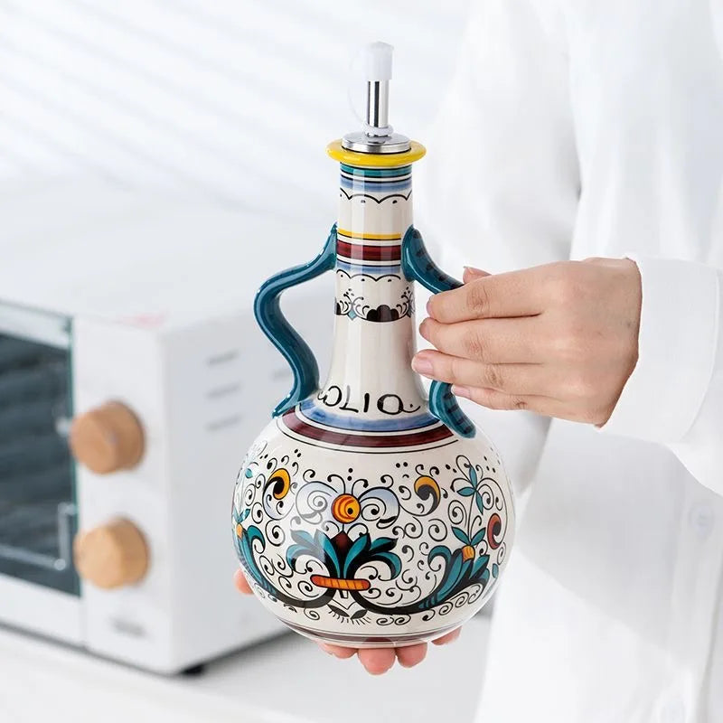 BPA-Free Olive Oil Dispenser Underglaze Embossed Ceramic Oil Vinegar Can Kitchen Accessories Storage Dispenser Container Bottle
