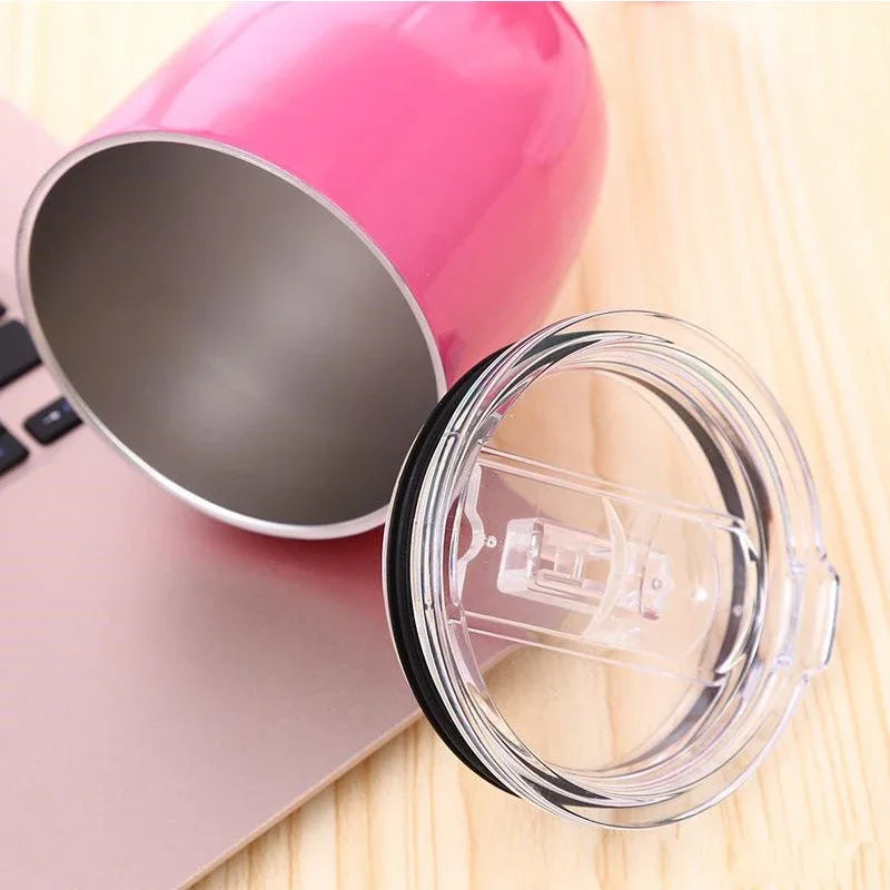 10oz Goblet Wine Cup With Seal Lid Double Wall Stainless Steel Tumbler Champagne Layer Cocktail Mug For Christmas Party