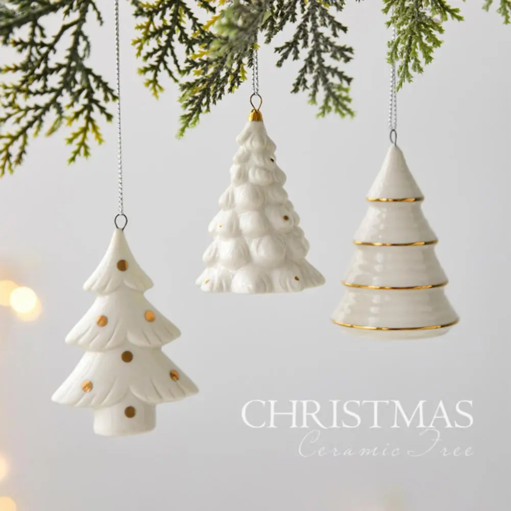 Mini Christmas Tree Pendant Ceramic Xmas Tree Hanging Ornaments Nostalgic Mini Trees For Holiday Home Decoration