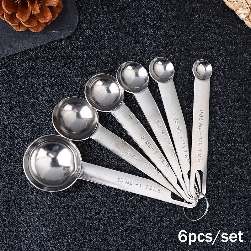 4/6/8Pcs Set Stainless Steel Measuring Spoon Cup With Scale Measuring Ruler Egg Beater Spoon Kitchen Baking Measuring Tool