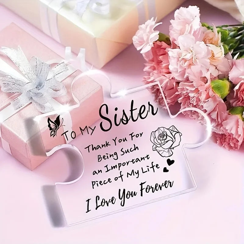 1pc, Sister Gifts From Sister, Birthday Gifts For Sister, Sisters Gifts Puzzle Block Engraved Acrylic Plaque, Christmas For Sist