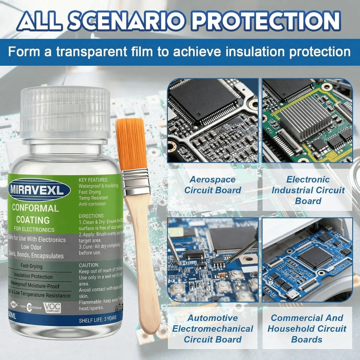 PCB Conformal Coating Clear Waterproof Insulating Varnish Fast Dry Electronic Circuit Board Protection Paint + Brush