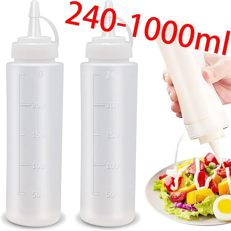 Large Squeeze Condiment Bottles with Nozzles Ketchup BBQ Sauces Olive Oil Bottle Dispenser Squeeze Sauce Bottle Kitchen Gadget