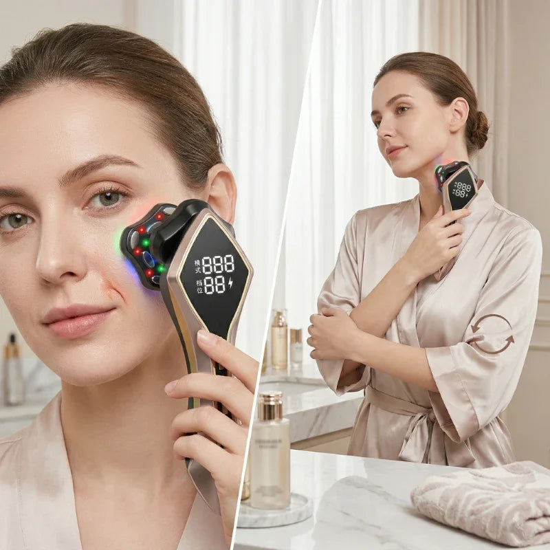 Multifunction Skincare Device 3D Gold Face Radio Frequency 4 Color Led 10 Level Face Facial Lifting Beauty Skin Care Massager
